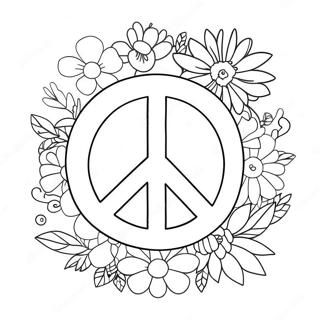 Colorful Peace Sign With Flowers Coloring Page 941-743