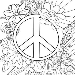 Colorful Peace Sign With Flowers Coloring Page 941-744